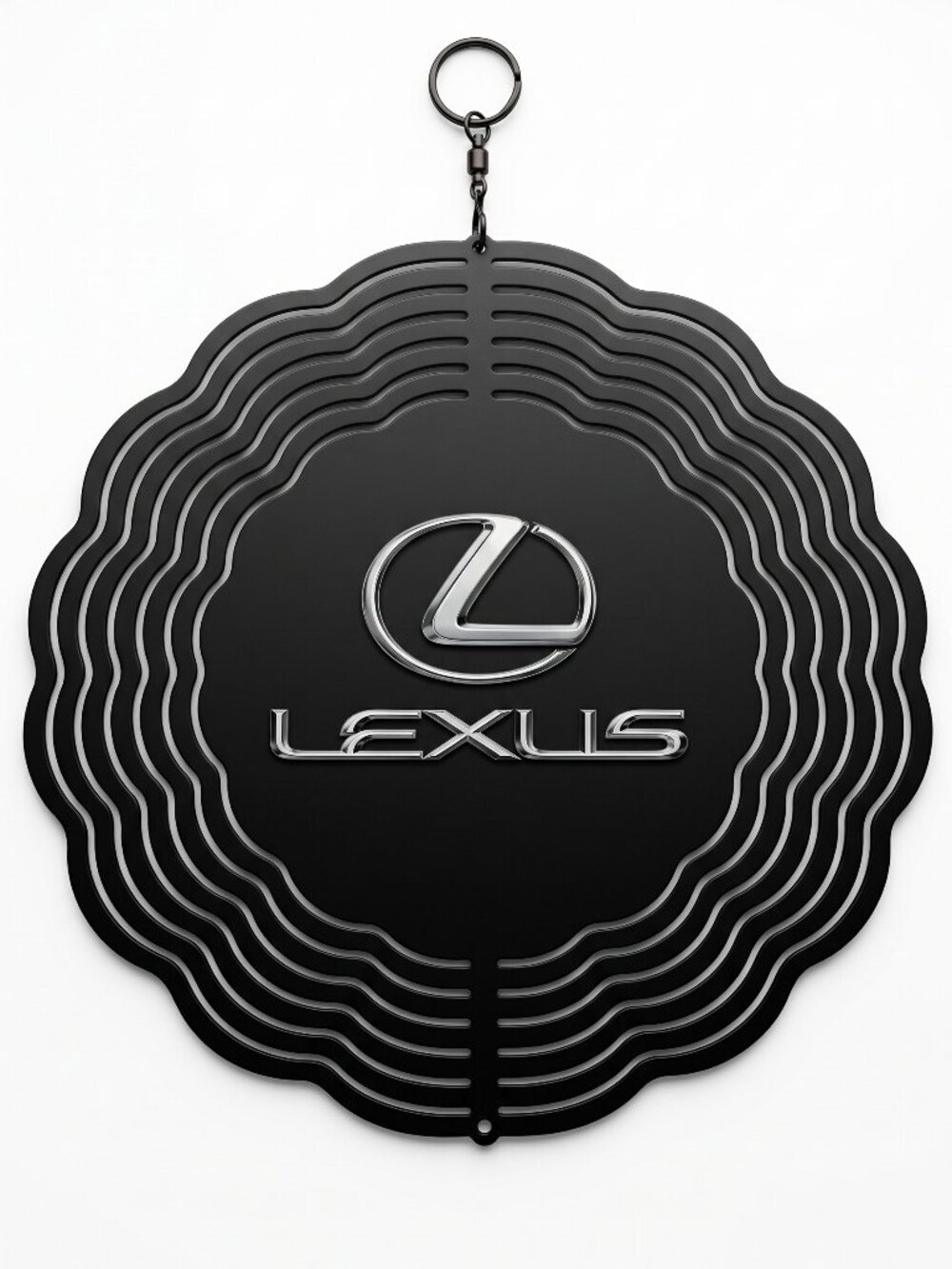 10" Lexus Chrome Logo Kinetic Wind Spinner - Black Metal Hanging Yard Decor